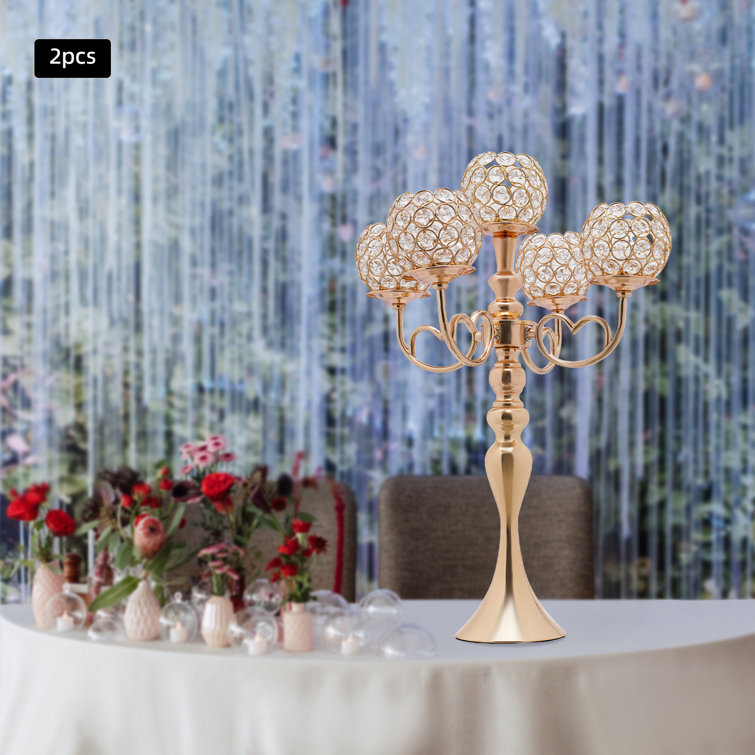 Gold Crystal 5-Arm Tabletop Candelabra Set