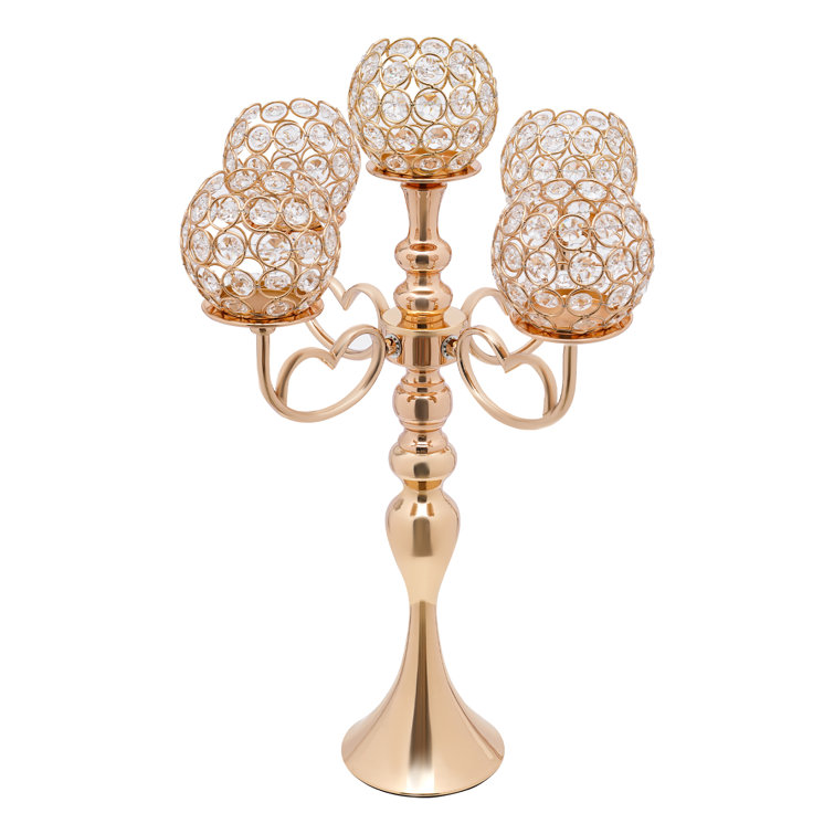 Gold Crystal 5-Arm Tabletop Candelabra Set