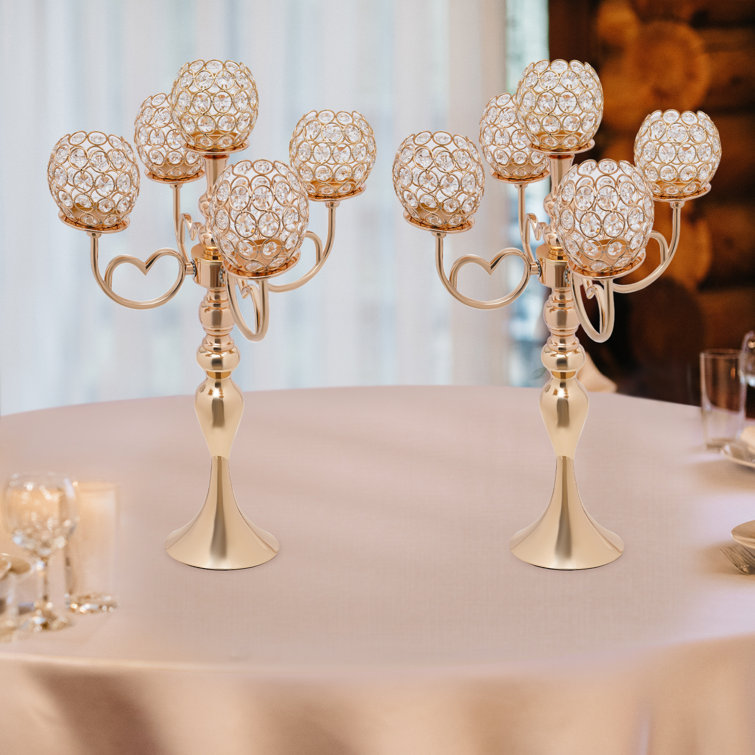Gold Crystal 5-Arm Tabletop Candelabra Set