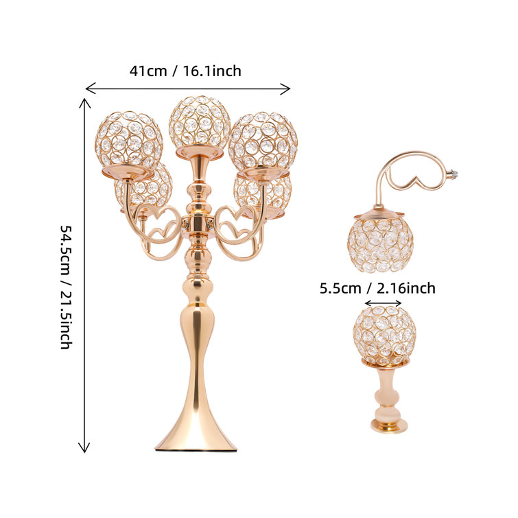 Gold Crystal 5-Arm Tabletop Candelabra Set