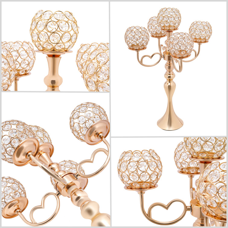 Gold Crystal 5-Arm Tabletop Candelabra Set