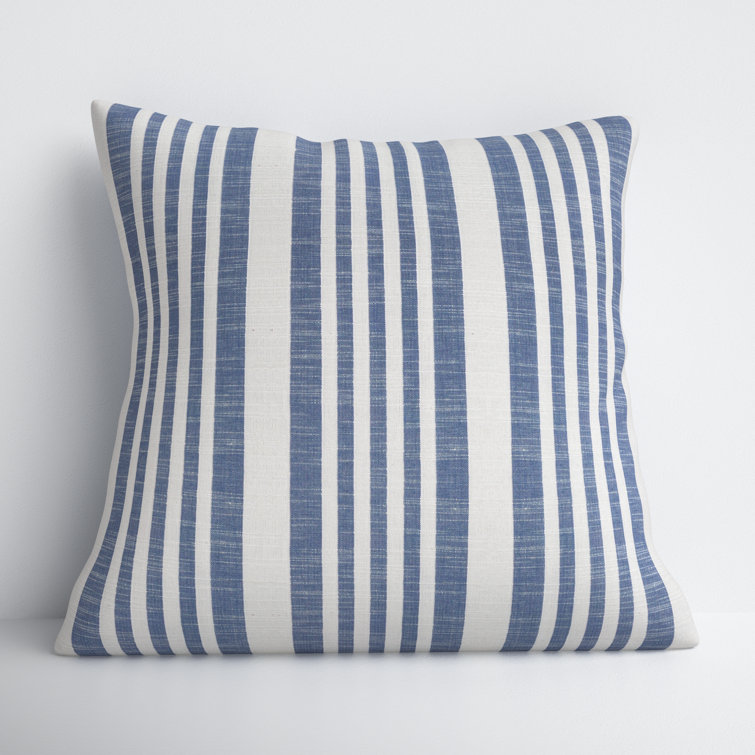 French Blue Striped Cotton Square Throw Pillow
