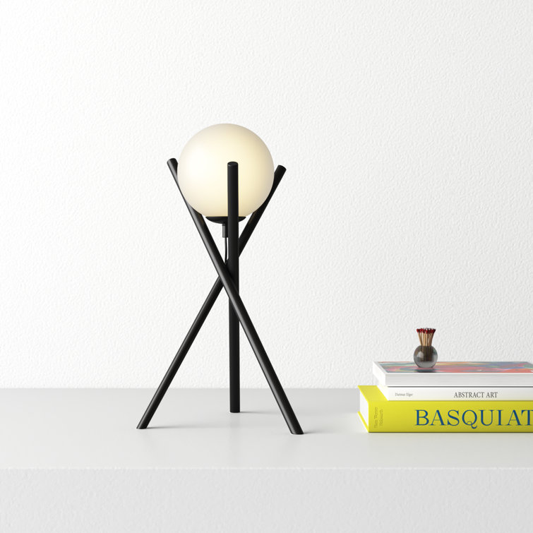 Salvezinas 19" Adjustable Black Tripod Table Lamp with White Globe