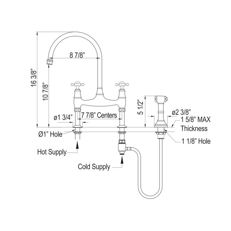 Polished Nickel Traditional Deck Mounted Kitchen Faucet with Side Spray