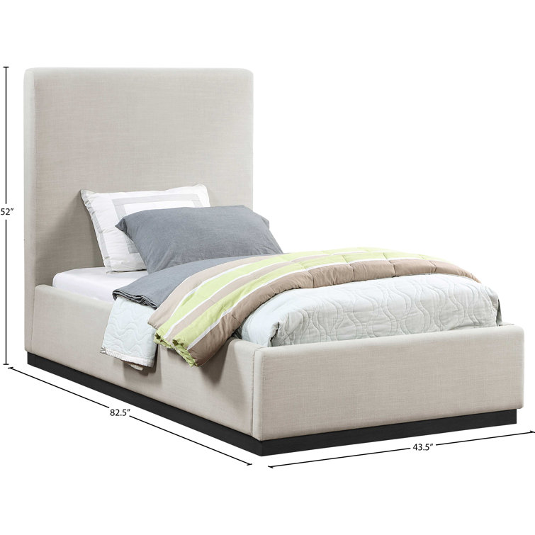 Beige Velvet Twin Upholstered Panel Bed with Headboard