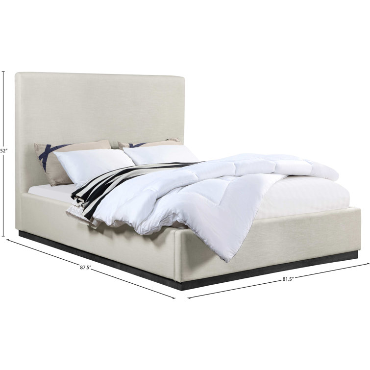 King Beige Velvet Upholstered Wood Frame Bed with Slats