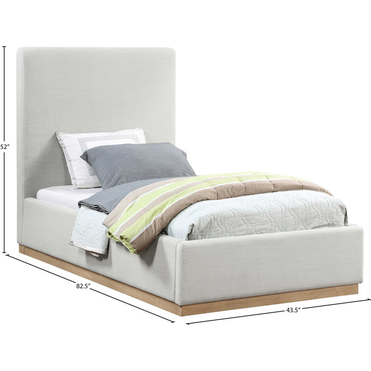 Cream Linen Twin Upholstered Panel Bed with Wood Frame