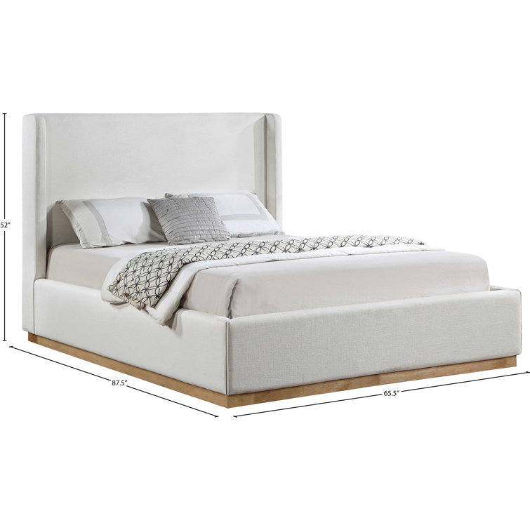 Queen Cream Linen Upholstered Wood Frame Bed with Headboard