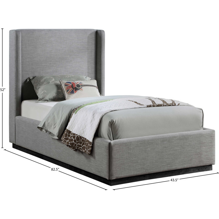 Gray Linen Twin Upholstered Wood Frame Bed with Tall Headboard