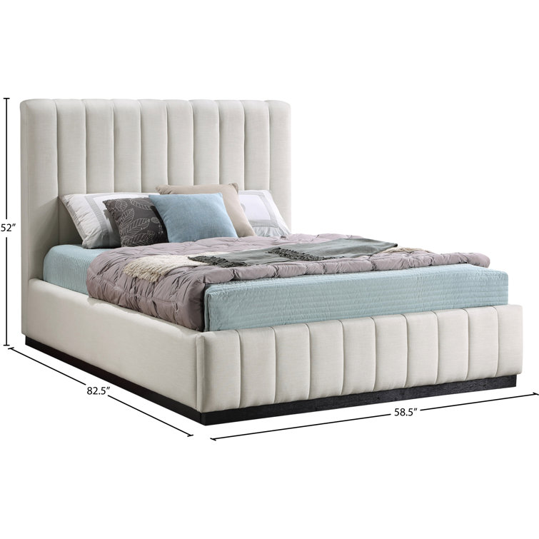 Beige Linen Upholstered Twin Bed with Tufted Headboard