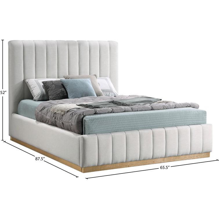 Queen Cream Linen Upholstered Bed with Tufted Headboard
