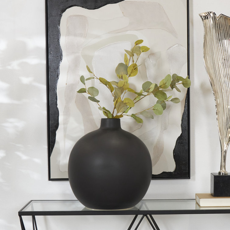Matte Black Round Ceramic Table Vase 16.75''