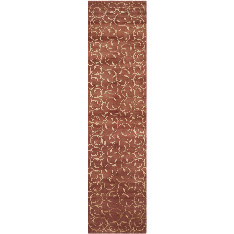 Luxurious Hand-Knotted Geometric Red Wool & Silk Runner Rug, 2'6" x 10'
