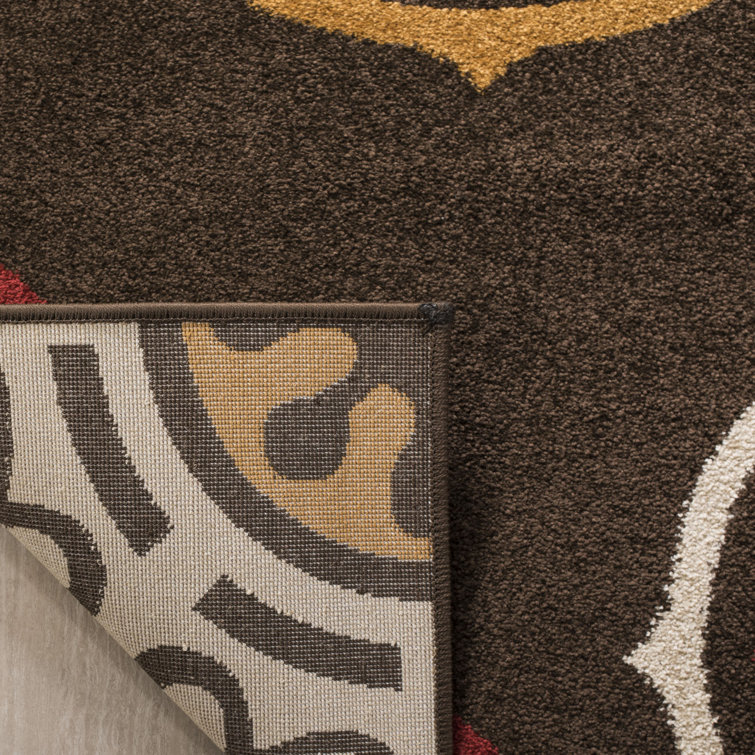 Brown and Red Floral Synthetic Rectangular Rug, 5'1" x 7'6"