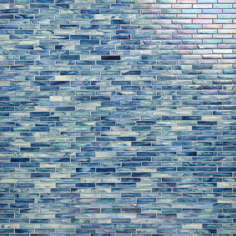 Beach Blue Polished Glass Brick Joint Mosaic Wall Tile