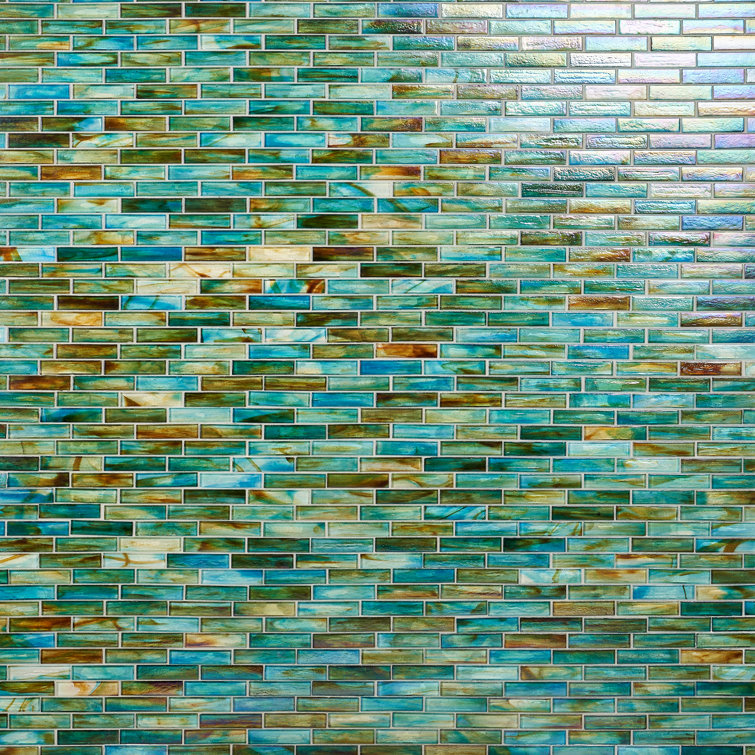 Lagoon Green Polished Glass Brick Joint Mosaic Wall Tile