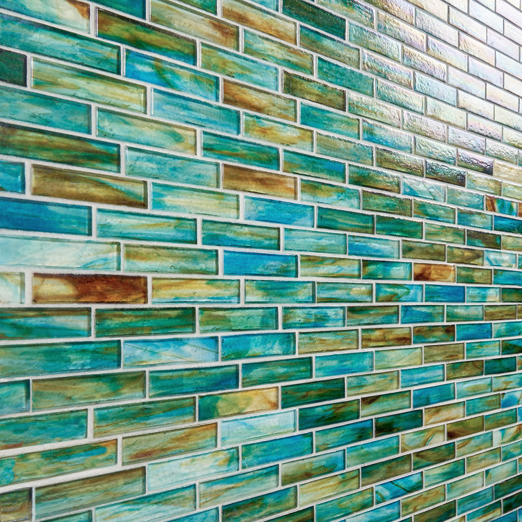Lagoon Green Polished Glass Brick Joint Mosaic Wall Tile
