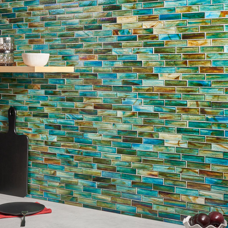 Lagoon Green Polished Glass Brick Joint Mosaic Wall Tile