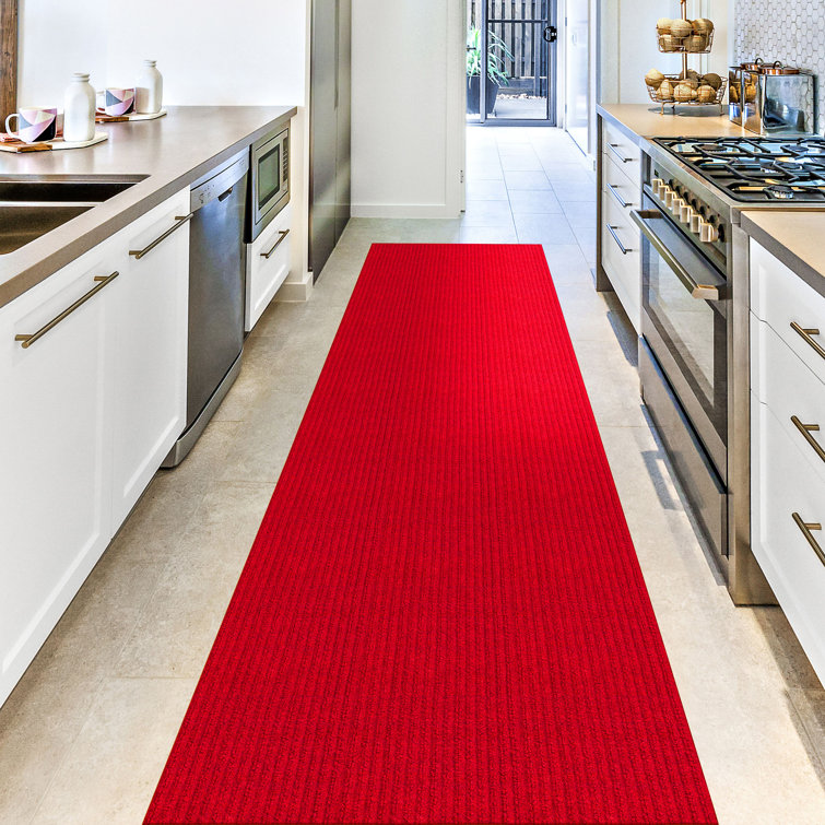Red Non-Slip Synthetic Runner Rug for Hallways