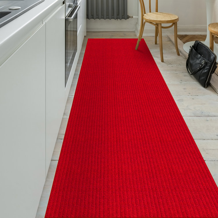 Red Non-Slip Synthetic Runner Rug for Hallways