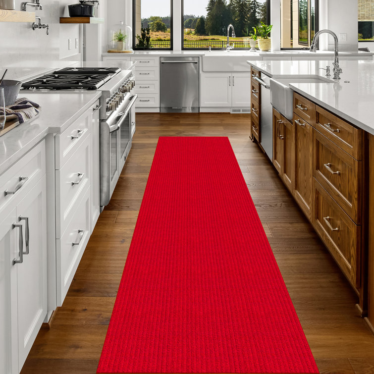 Red Non-Slip Synthetic Runner Rug for Hallways