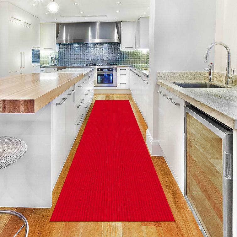 Red Non-Slip Synthetic Runner Rug for Hallways