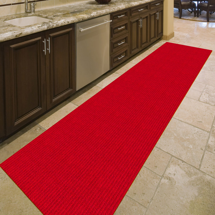 Red Non-Slip Synthetic Runner Rug for Hallways