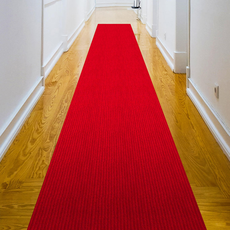 Red Non-Slip Synthetic Runner Rug for Hallways
