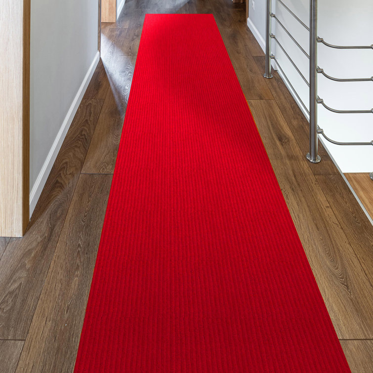 Red Non-Slip Synthetic Runner Rug for Hallways