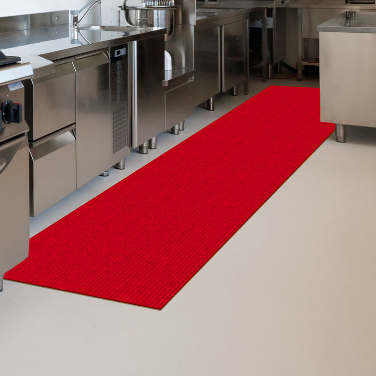 Red Non-Slip Synthetic Runner Rug for Hallways