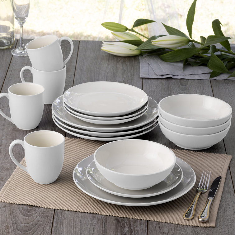 White Ceramic Minimalist Dinner Plates Set of Four