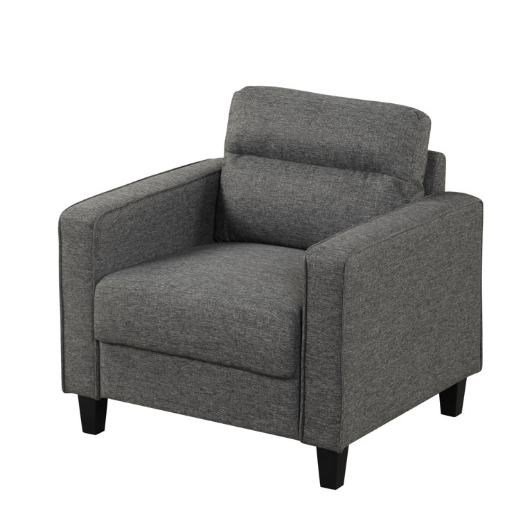 Gray Handcrafted Wood Frame Accent Chair with Plush Cushions