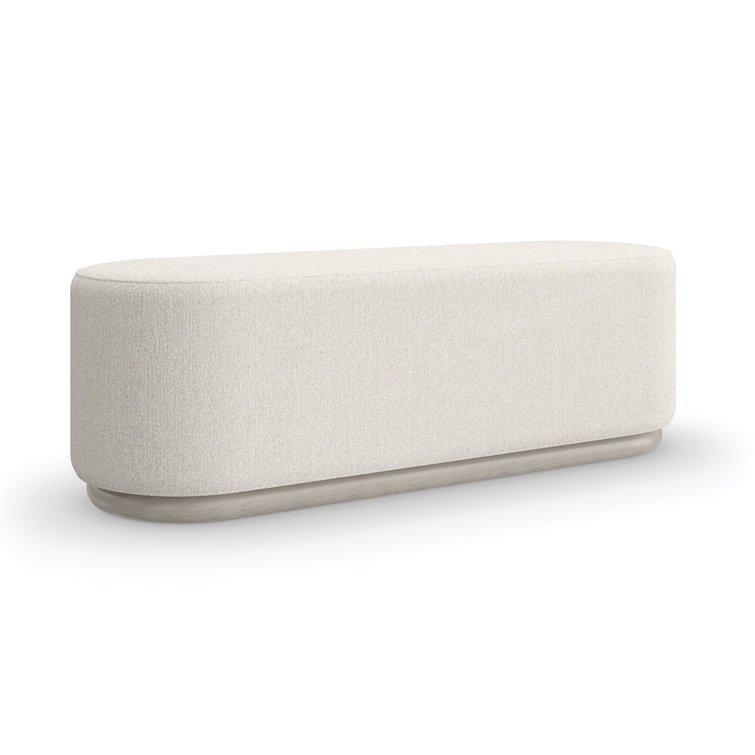 Asha Beige Upholstered Bench with Wood Plinth Base