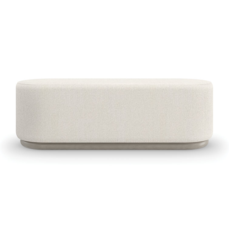 Asha Beige Upholstered Bench with Wood Plinth Base