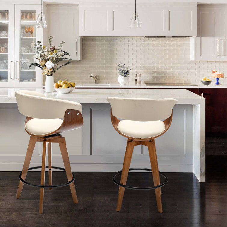 Joeanne Faux Leather Swivel 26'' Counter Stool (Set of 2)