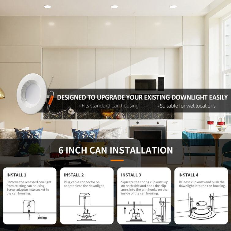 6-Inch White Aluminum LED Recessed Lighting Kit