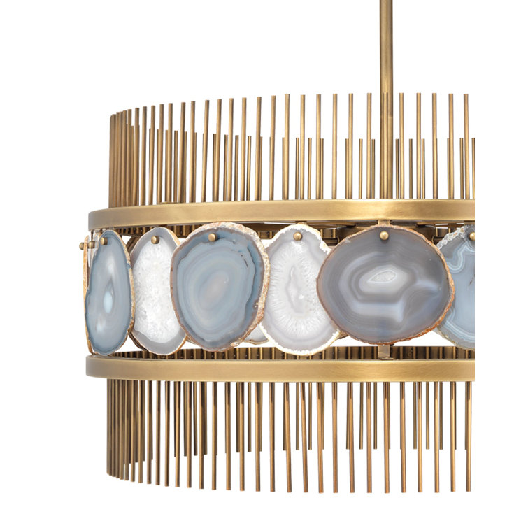 Upsala Pale Lavender Agate 8-Light Antique Brass Drum Chandelier