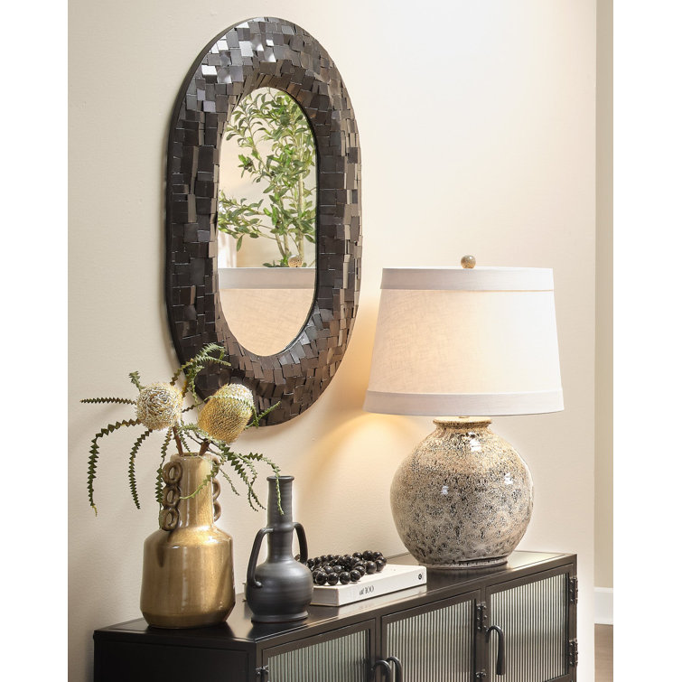 Large Brown Reactive Glaze Ceramic Table Lamp with White Linen Shade