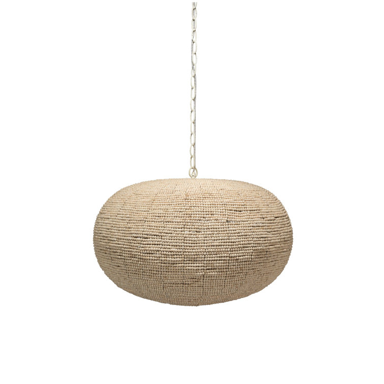 Natural Beaded Round Pendant Light with White Chain
