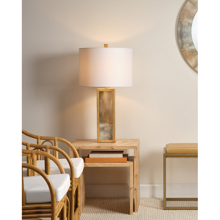 St. Louis Blues Gold Leaf Table Lamp with Off-White Linen Drum Shade