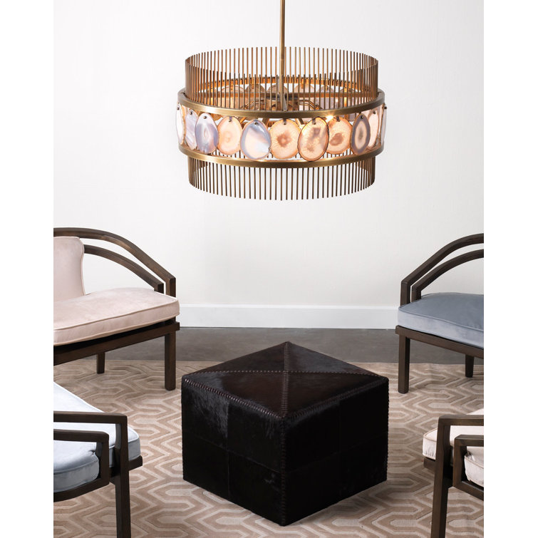 Upsala Pale Lavender Agate 8-Light Antique Brass Drum Chandelier