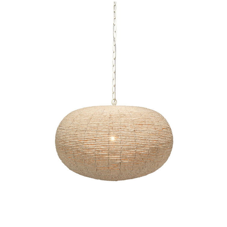 Natural Beaded Round Pendant Light with White Chain