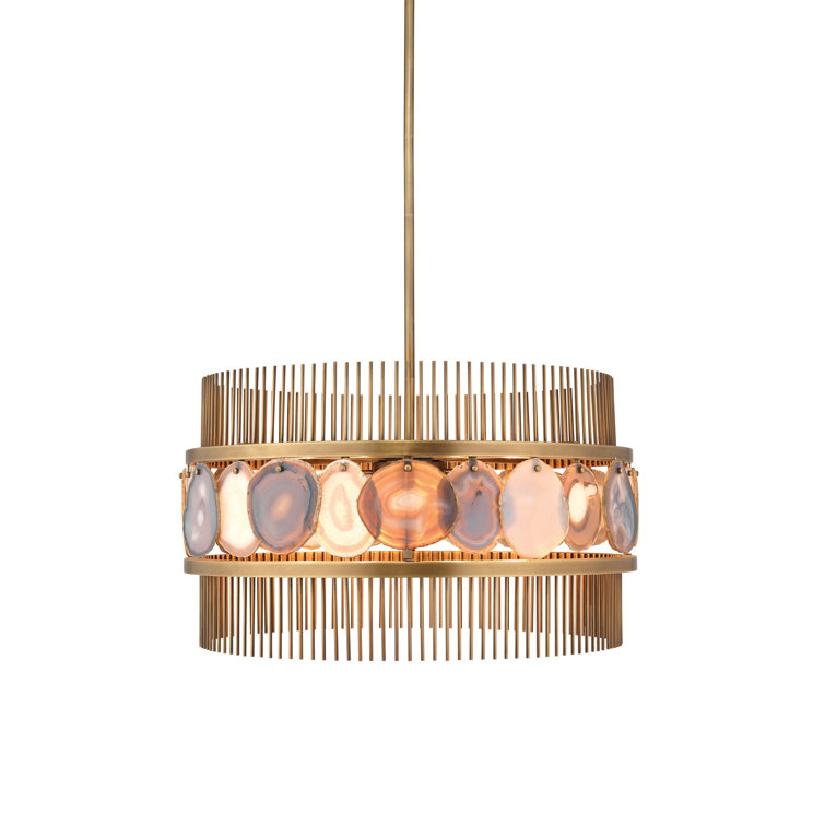 Upsala Pale Lavender Agate 8-Light Antique Brass Drum Chandelier