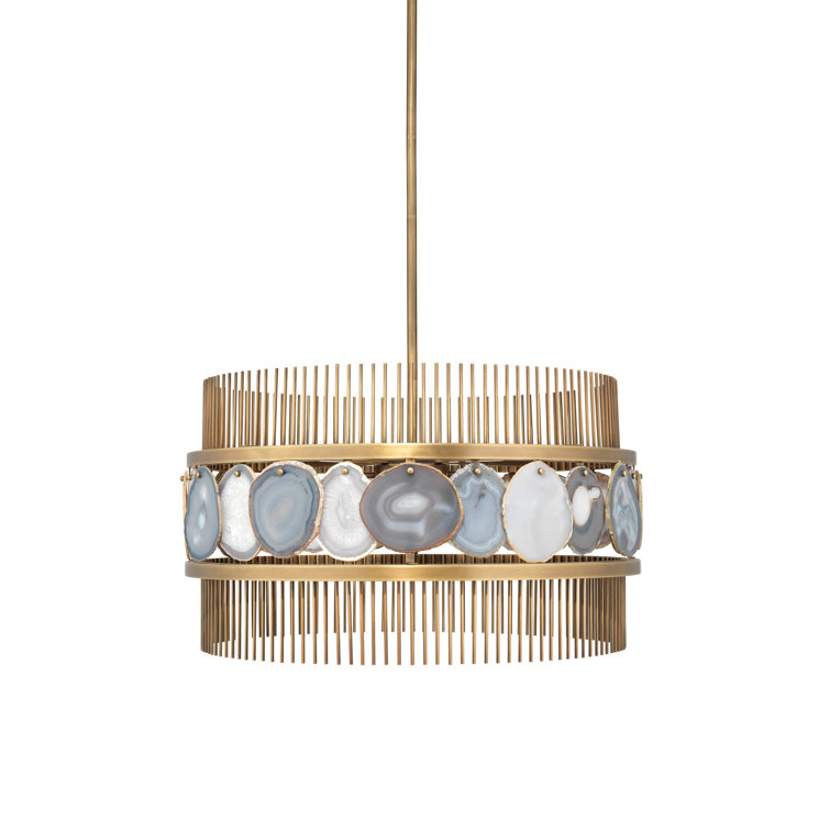 Upsala Pale Lavender Agate 8-Light Antique Brass Drum Chandelier