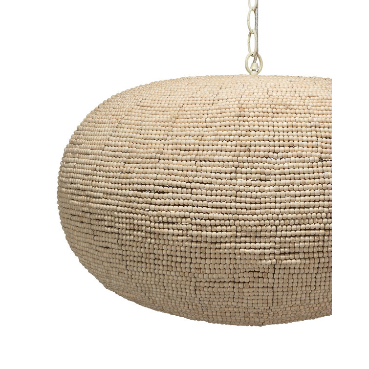 Natural Beaded Round Pendant Light with White Chain