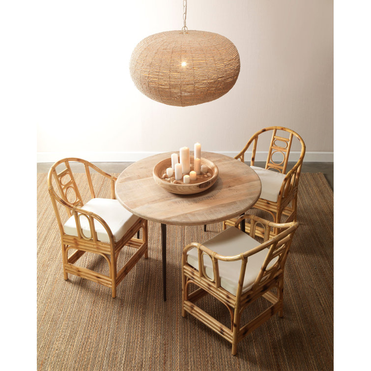 Natural Beaded Round Pendant Light with White Chain
