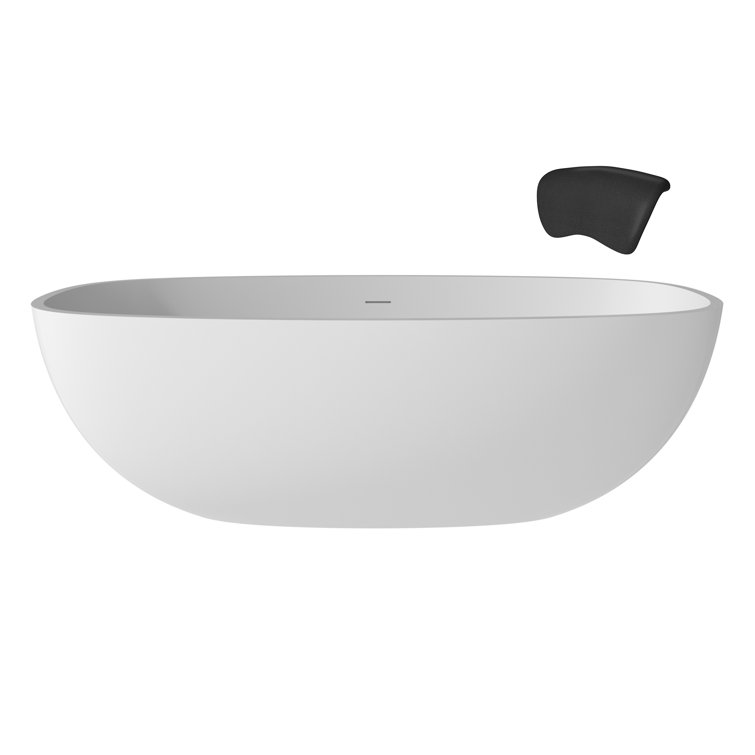 71'' Matte White Freestanding Soaking Tub with Black Pillow