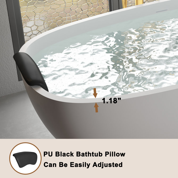 71'' Matte White Freestanding Soaking Tub with Black Pillow