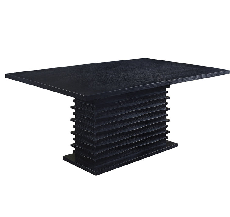 Stanton Wave Black Rectangular Dining Table with Layered Pedestal