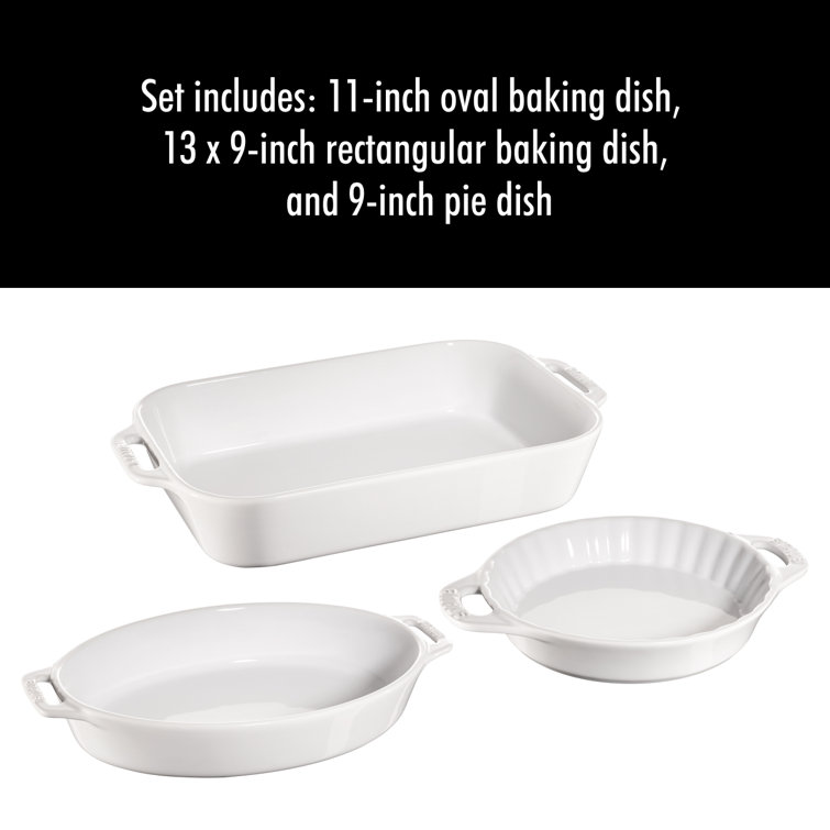 White Ceramic 3-Piece Baking Dish Set